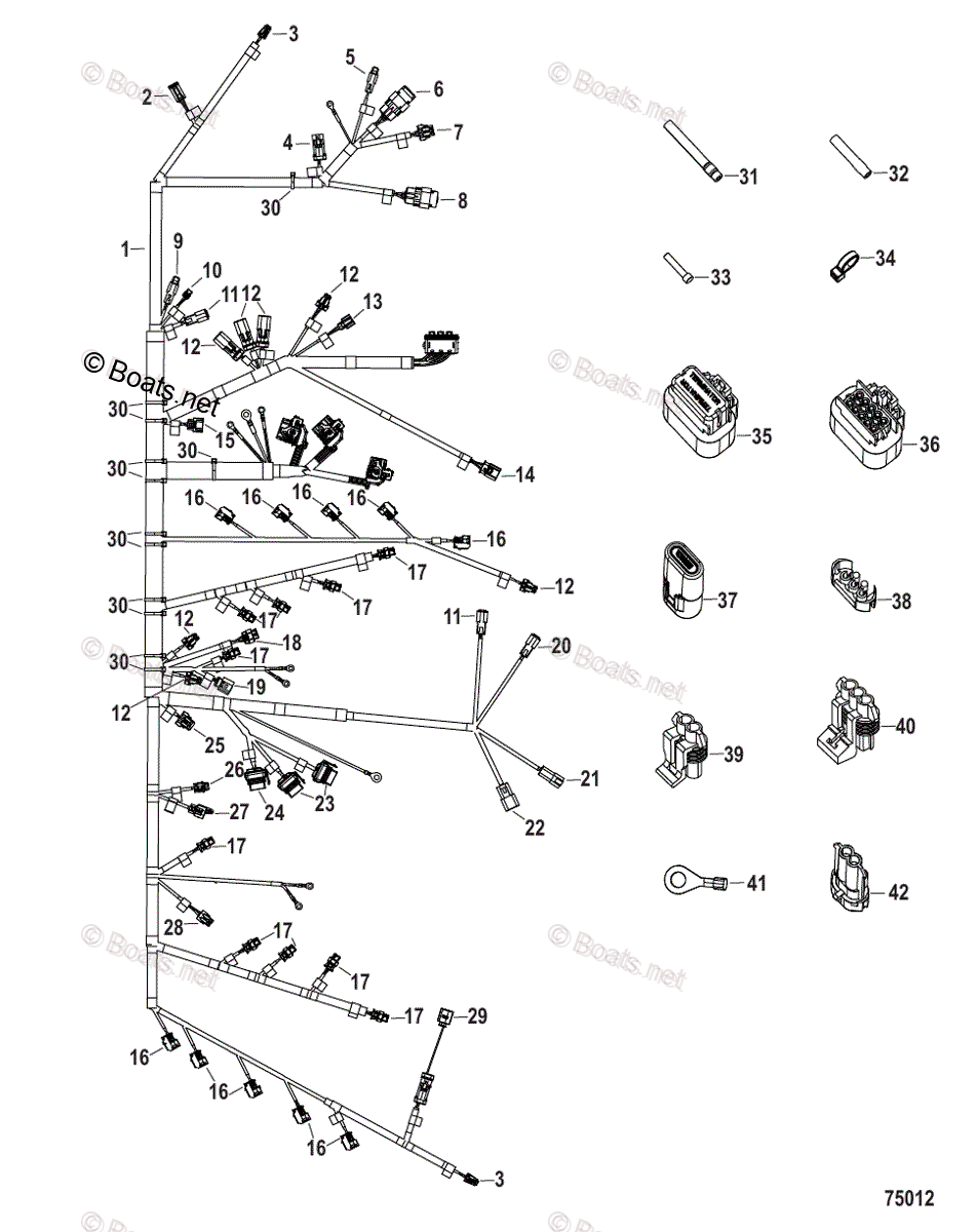Mercury Outboard 400HP OEM Parts Diagram for Electrical Harness Ends