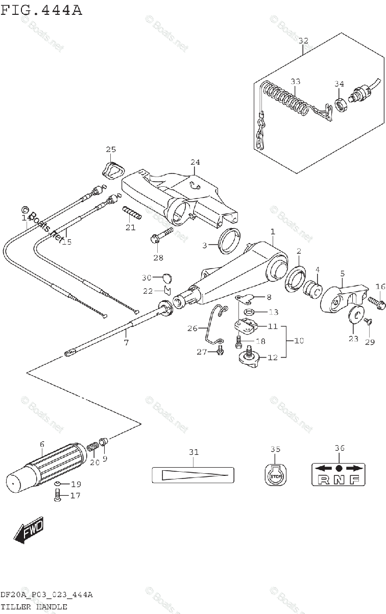 Suzuki Outboard 2023 OEM Parts Diagram for TILLER HANDLE (SEE NOTE