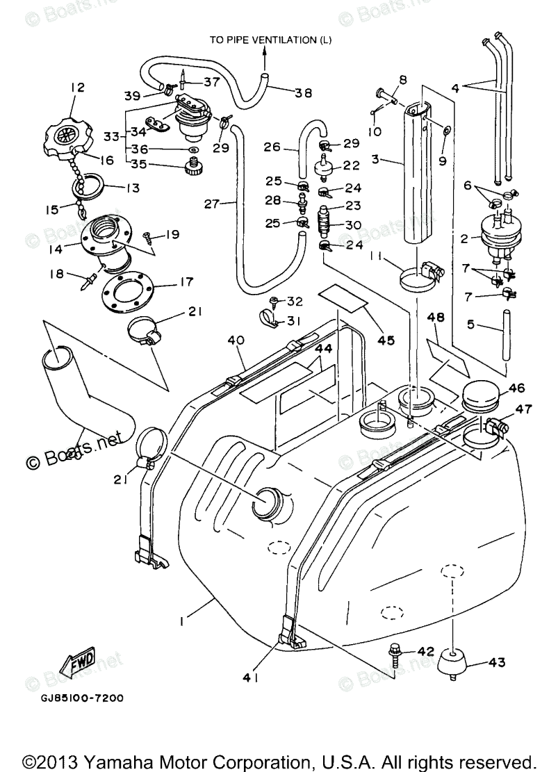Yamaha Waverunner 1997 OEM Parts Diagram for FUEL TANK
