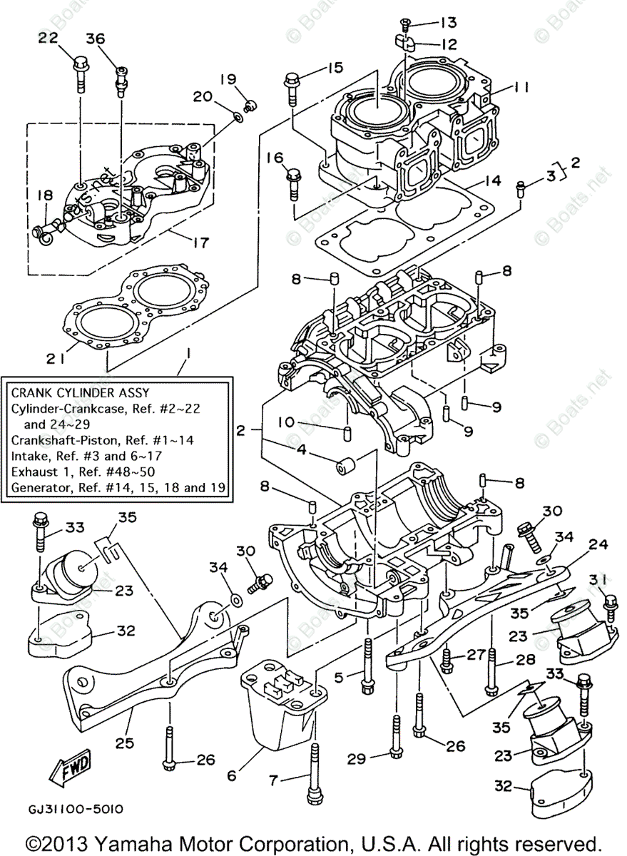 Yamaha Waverunner 1996 OEM Parts Diagram for CYLINDER CRANKCASE