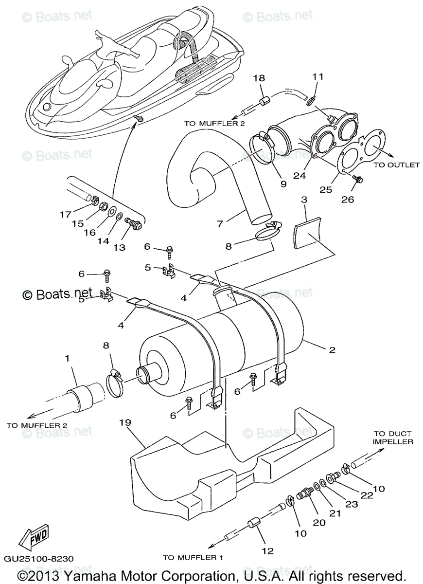 Yamaha Waverunner 1999 OEM Parts Diagram for Exhaust 2