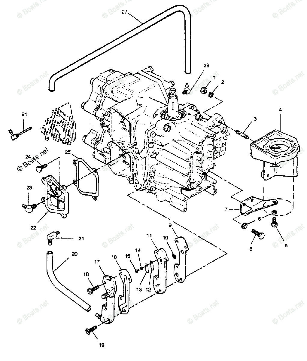 Force Outboard 1989 OEM Parts Diagram for RECIRCULATION SYSTEM AND