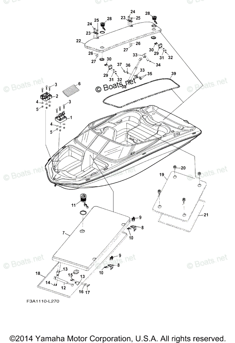 Yamaha Boats 2013 OEM Parts Diagram for Deck Hatch 1