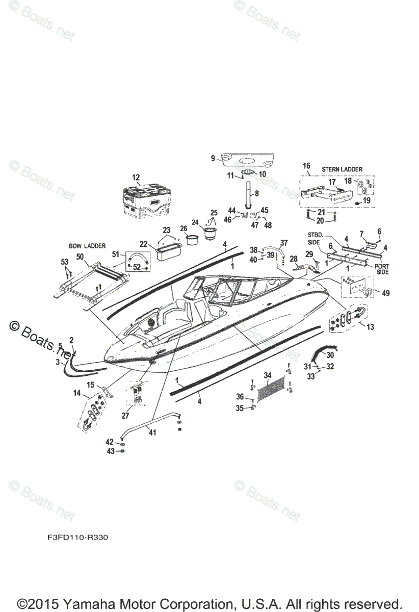 Yamaha Boats 2016 OEM Parts Diagram for Hull Deck Fittings