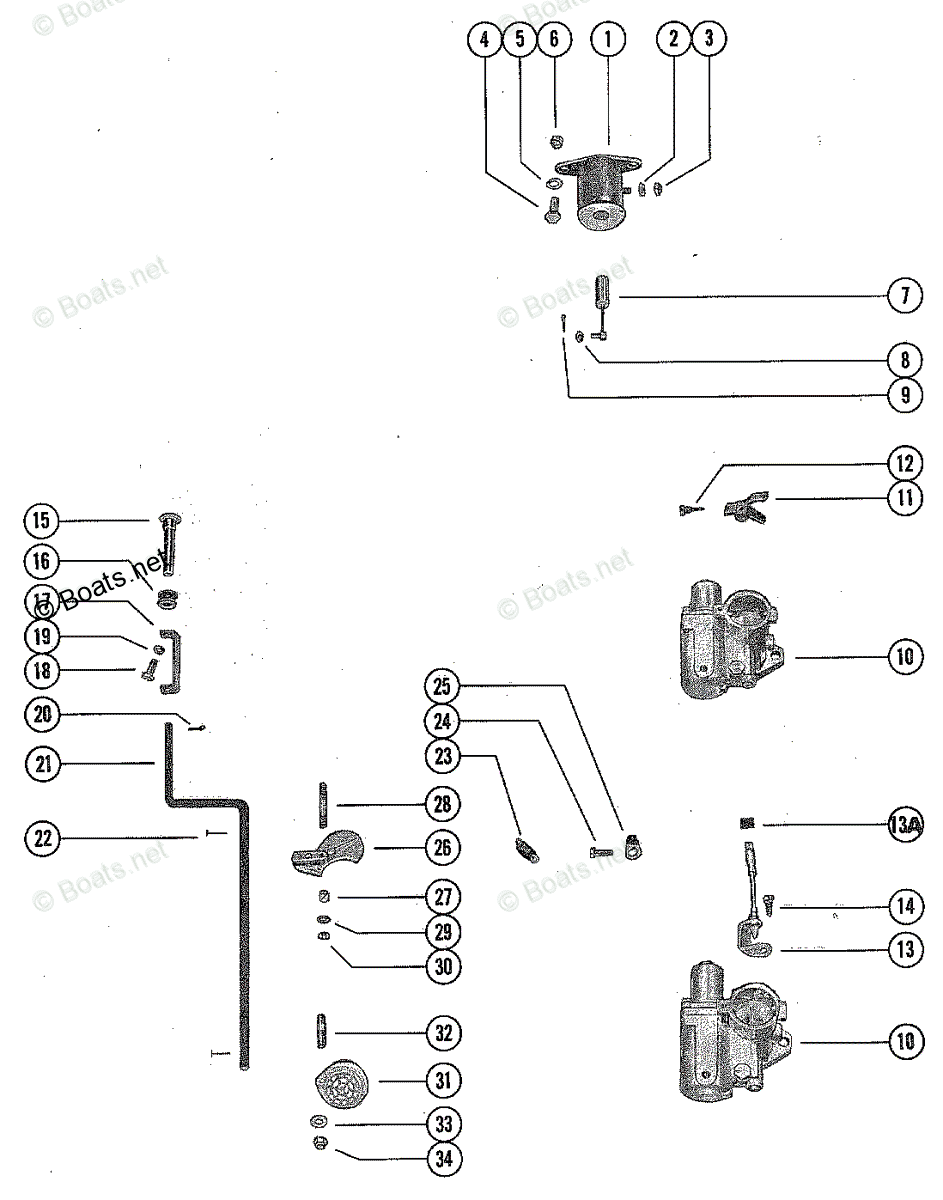 Mercury Outboard 50HP OEM Parts Diagram for Carburetor Linkage and ...