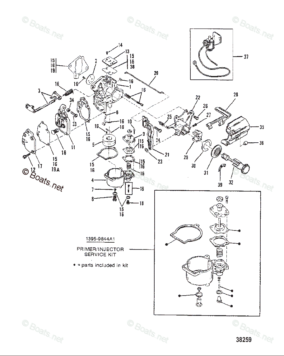 Mariner Outboard 1993 OEM Parts Diagram for Carburetor, WMC 17\17B\17C ...