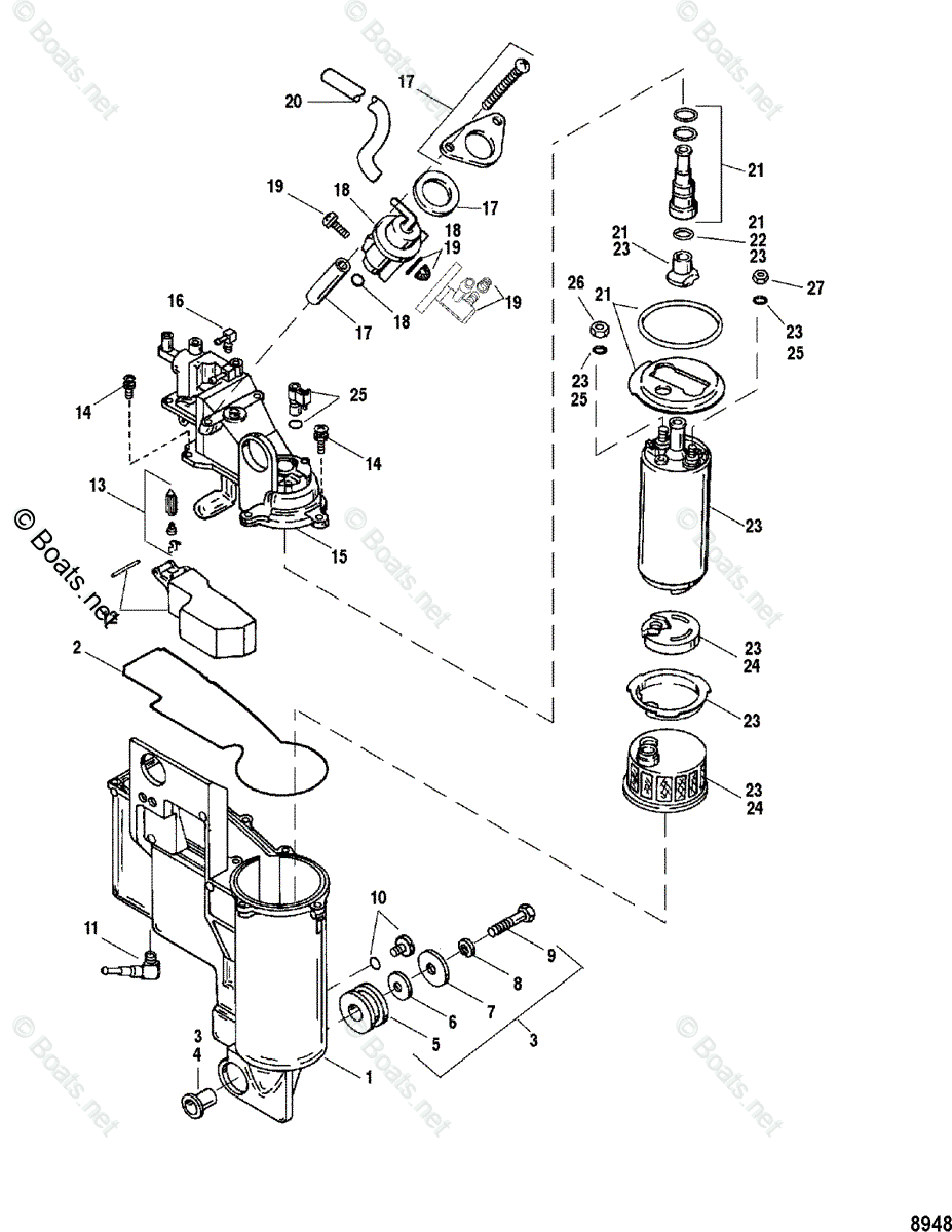 Mercury Outboard 150hp Oem Parts Diagram For Vapor Separator Components 