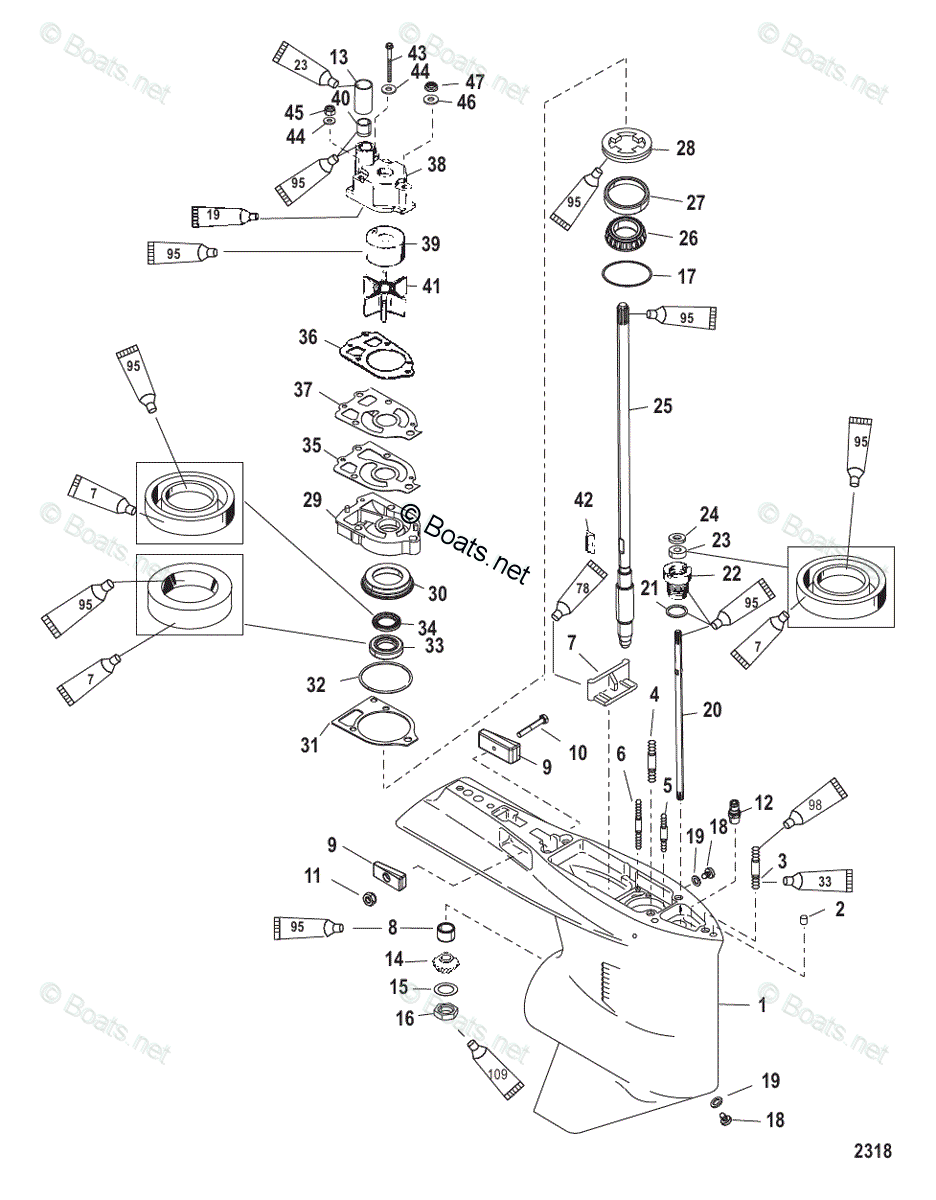 Mercury Outboard 150HP OEM Parts Diagram for Gear Housing (Driveshaft ...