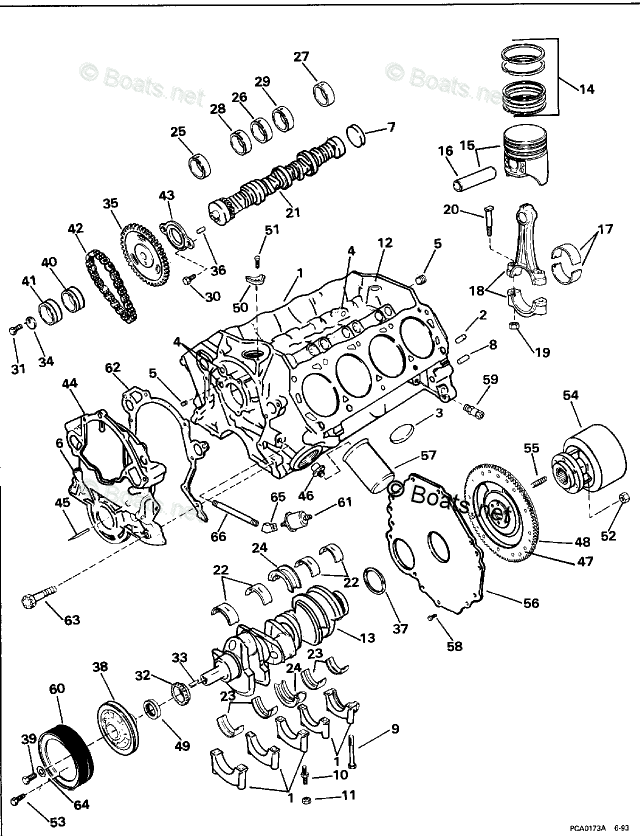 OMC Sterndrive 5.80L 351 CID V8 OEM Parts Diagram for Crankcase - 5.8 ...