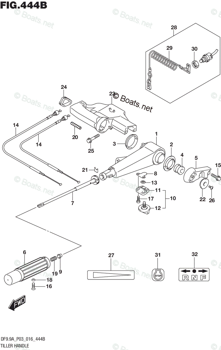 Suzuki Outboard 2016 OEM Parts Diagram for TILLER HANDLE (DF9,9A P03 ...