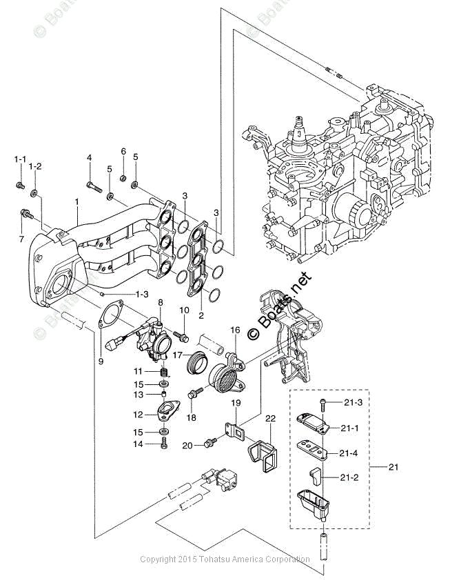 Tohatsu Outboard 2005 OEM Parts Diagram for INTAKE MANIFOLD/THROTTLE