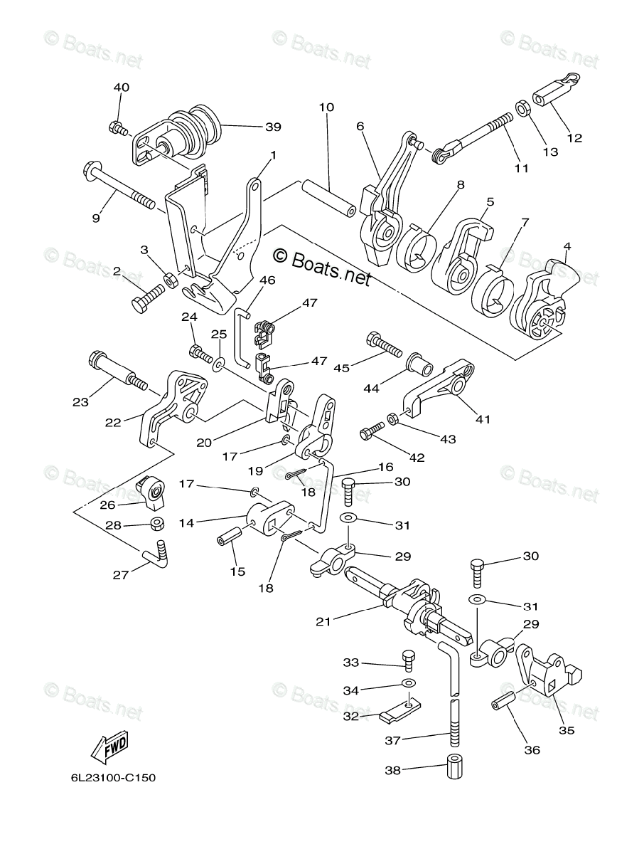 Yamaha Outboard Parts by HP 25HP OEM Parts Diagram for Control 1