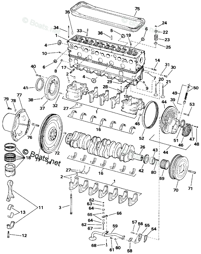 OMC Sterndrive 3.20L 194 CID Inline 6 OEM Parts Diagram for Crankcase ...