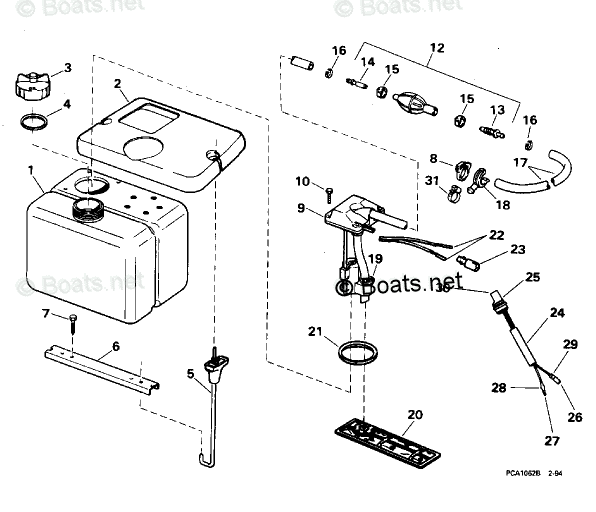 OMC Turbo Jet 90HP OEM Parts Diagram for Oil Tank Kit