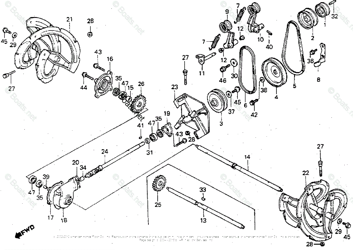 Honda Snow Blowers HS50 TA VIN# HS50-1000534 OEM Parts Diagram for AUGER +  DRIVE PULLEY