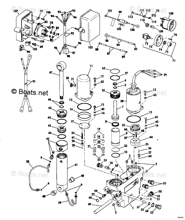 Johnson Outboard 200HP OEM Parts Diagram for Power Tilt And Trim