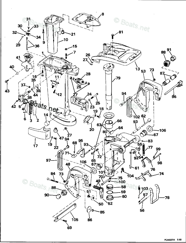 Evinrude Outboard Parts by HP 25HP OEM Parts Diagram for Midsection
