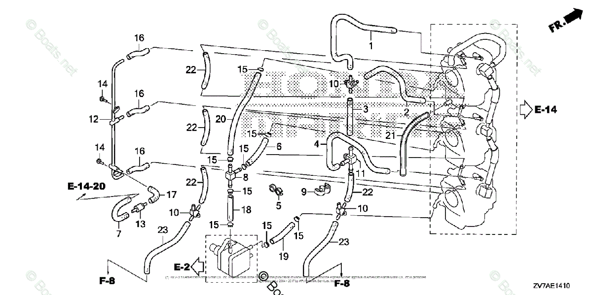 Honda Outboard 25HP OEM Parts Diagram For Carburetor Tubing