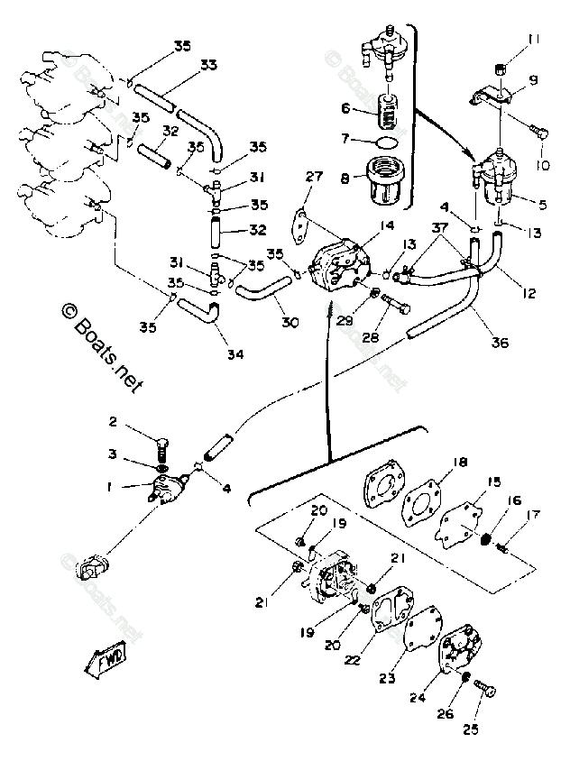 Yamaha Outboard 1992 OEM Parts Diagram for Fuel System | Boats.net