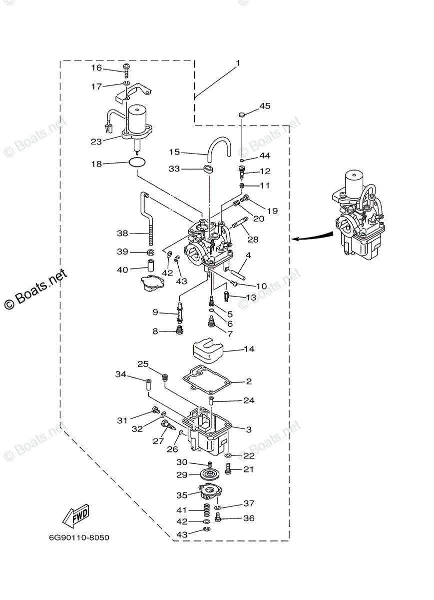 Yamaha Outboard 1999 OEM Parts Diagram for CARBURETOR