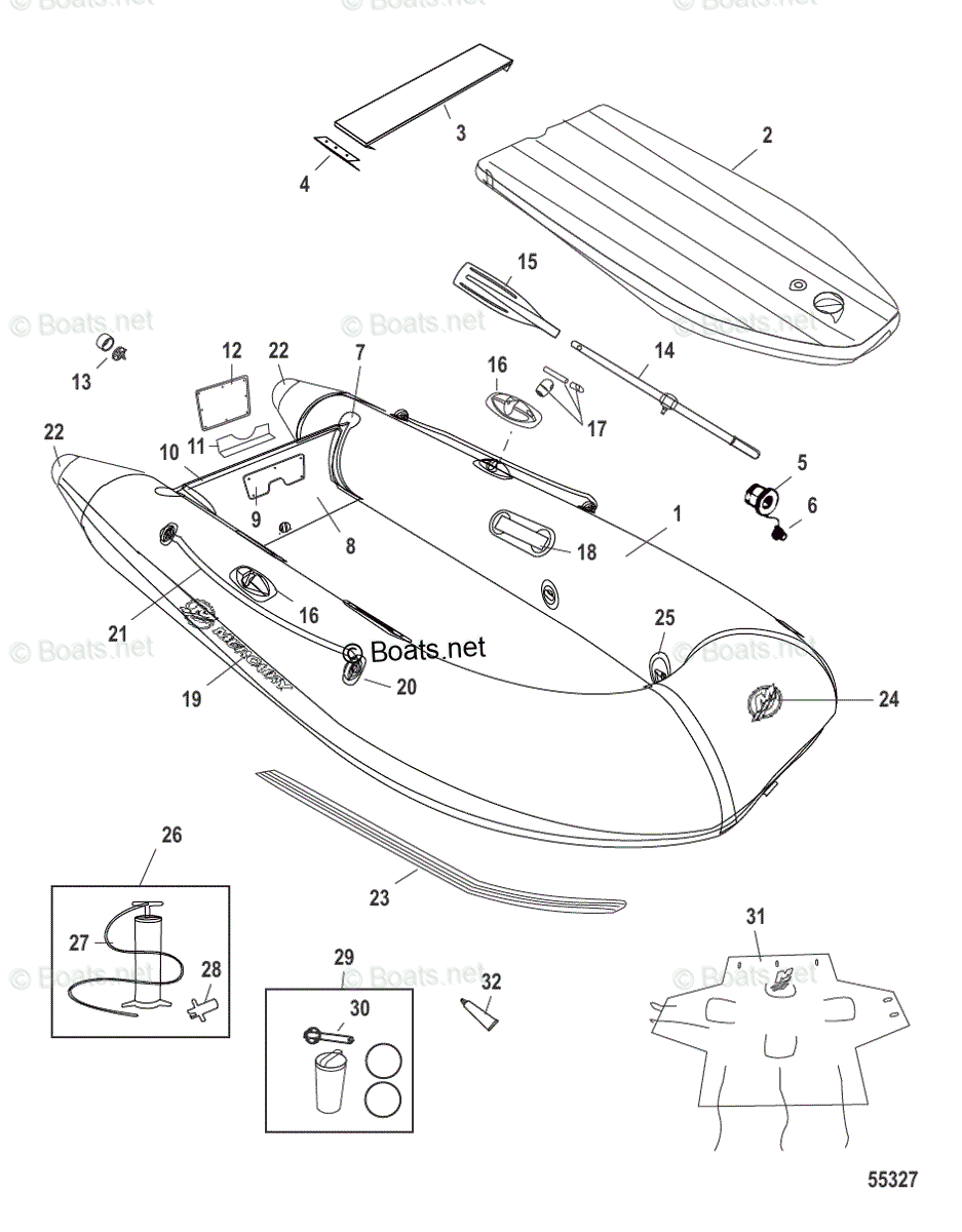 Mercury Inflatable Boats 2016 OEM Parts Diagram for Dinghy Model (200 / 240) With Beam