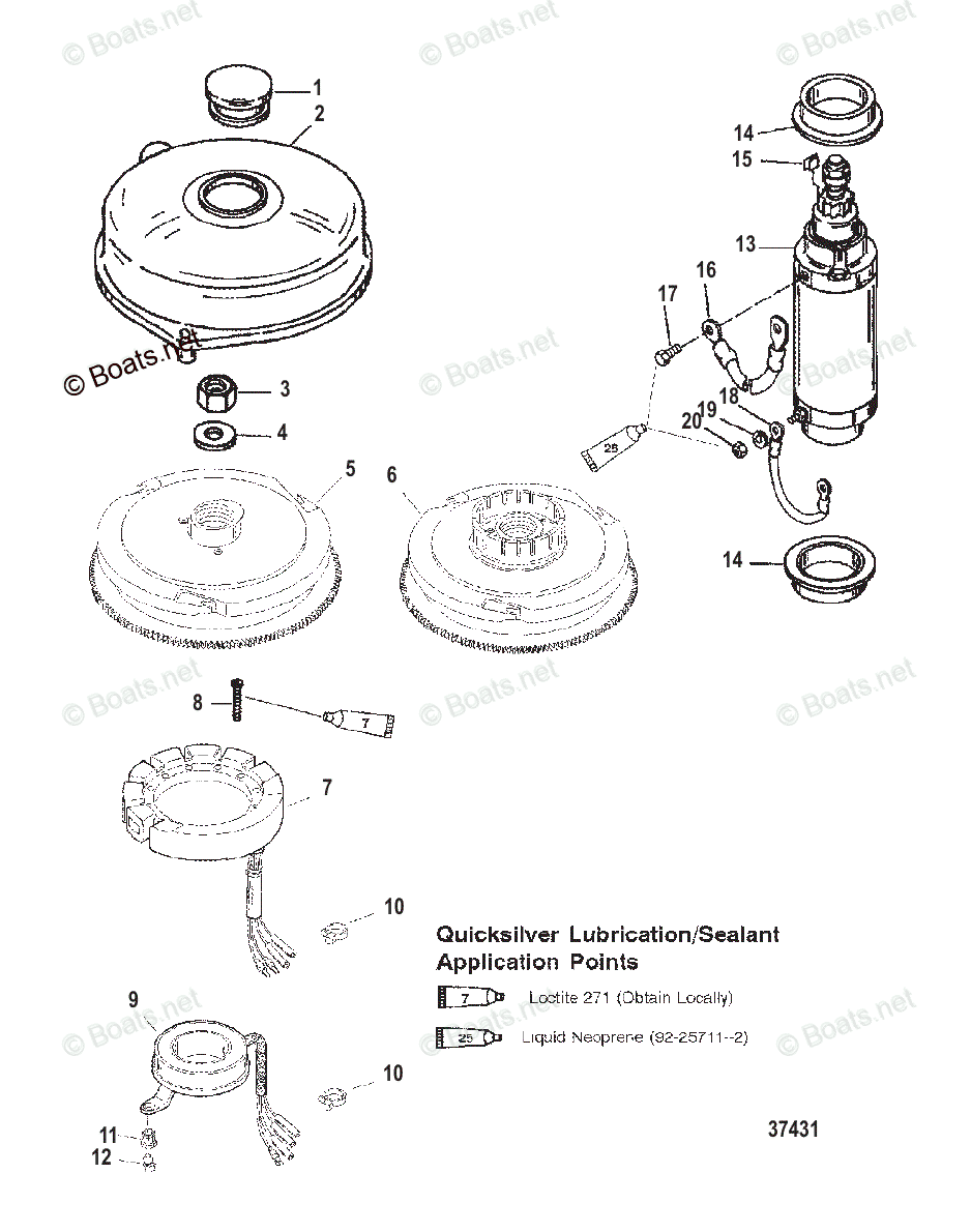 Mercury Outboard 75HP OEM Parts Diagram for FLYWHEEL AND STARTER MOTOR ...