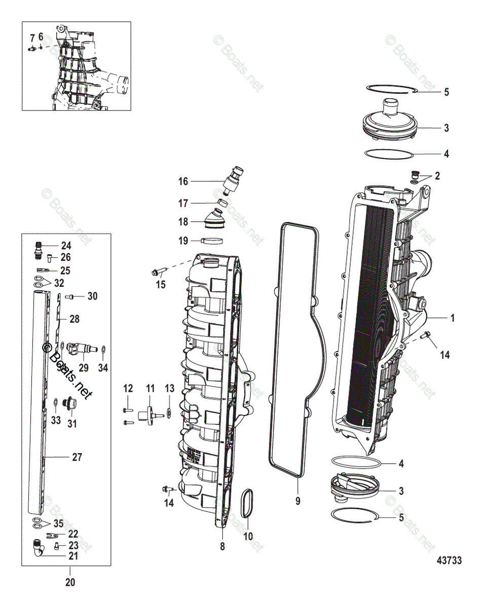 Mercury Outboard 300HP OEM Parts Diagram For Charge Cooler/Intake ...