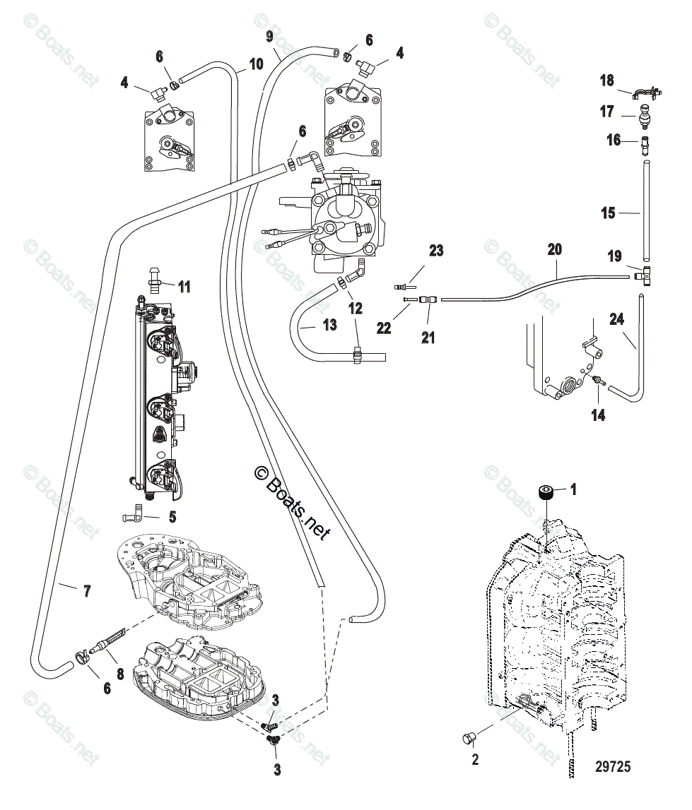 Mercury Outboard 175HP OEM Parts Diagram for Water Hoses