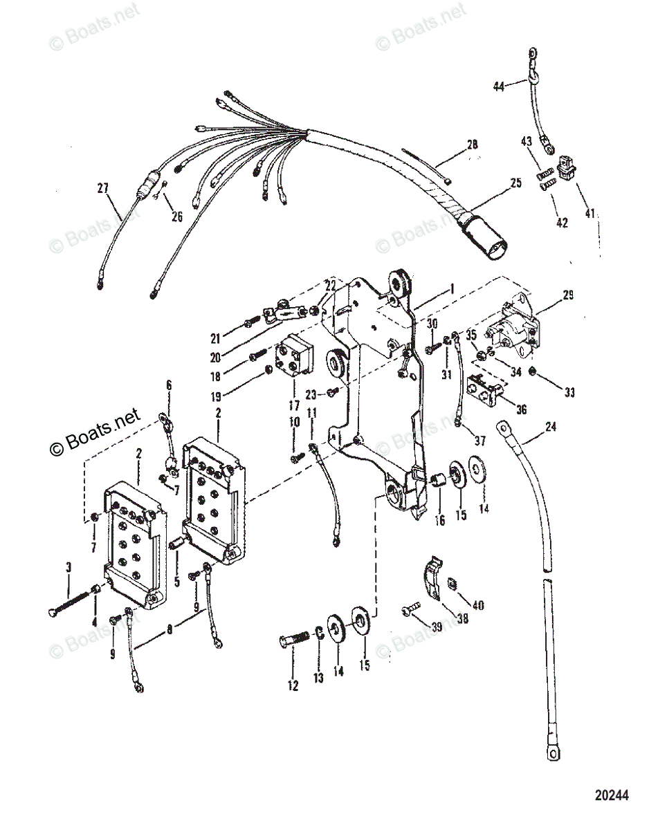 Mercury Outboard HP OEM Parts Diagram For WIRING HARNESS STARTER SOLENOID AND RECTIFIER