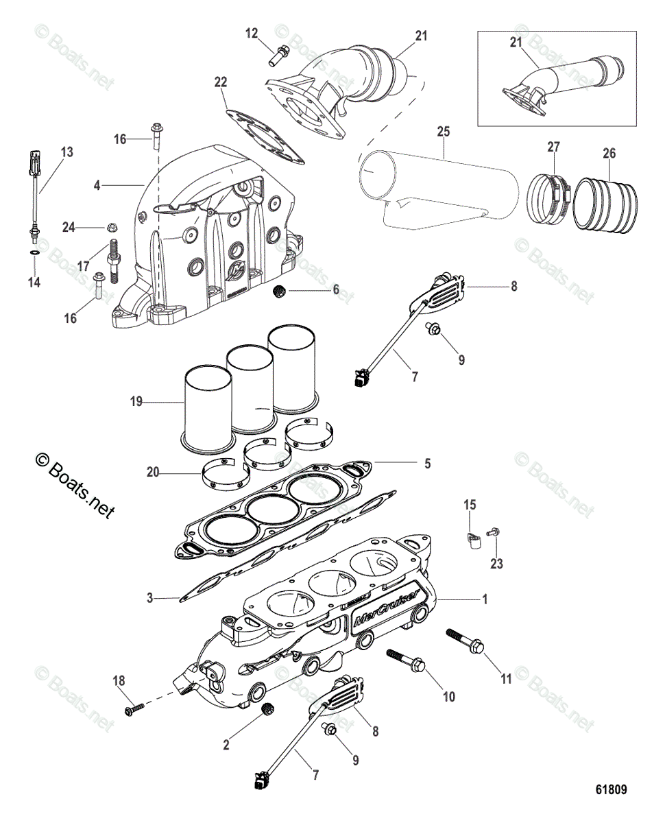 Mercruiser Inboard Gas Engines OEM Parts Diagram For Exhaust Manifold ...