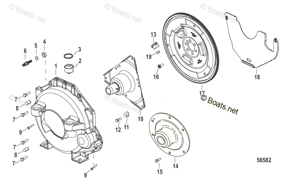 Mercruiser Sterndrive Gas Engines OEM Parts Diagram for Flywheel and