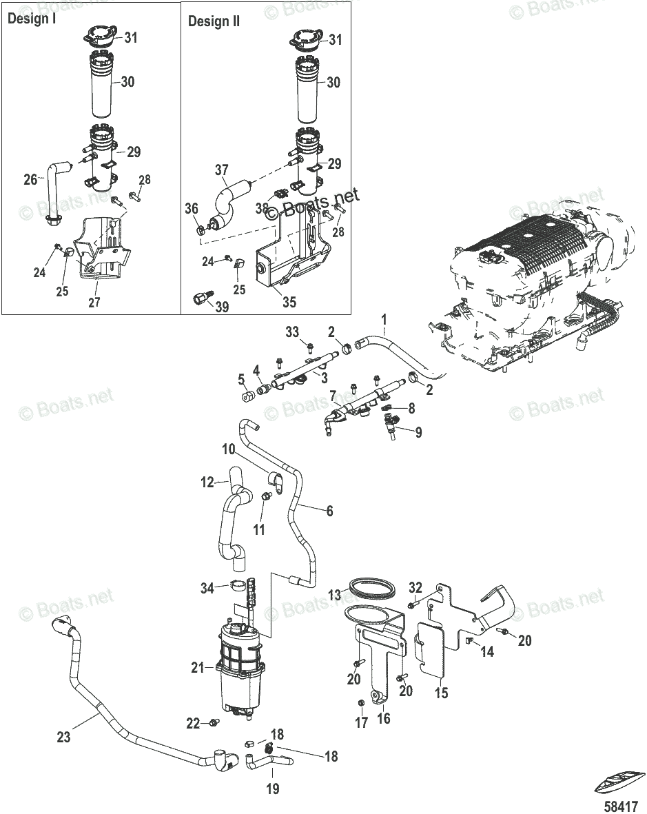 Mercruiser Sterndrive Gas Engines OEM Parts Diagram for Fuel Supply