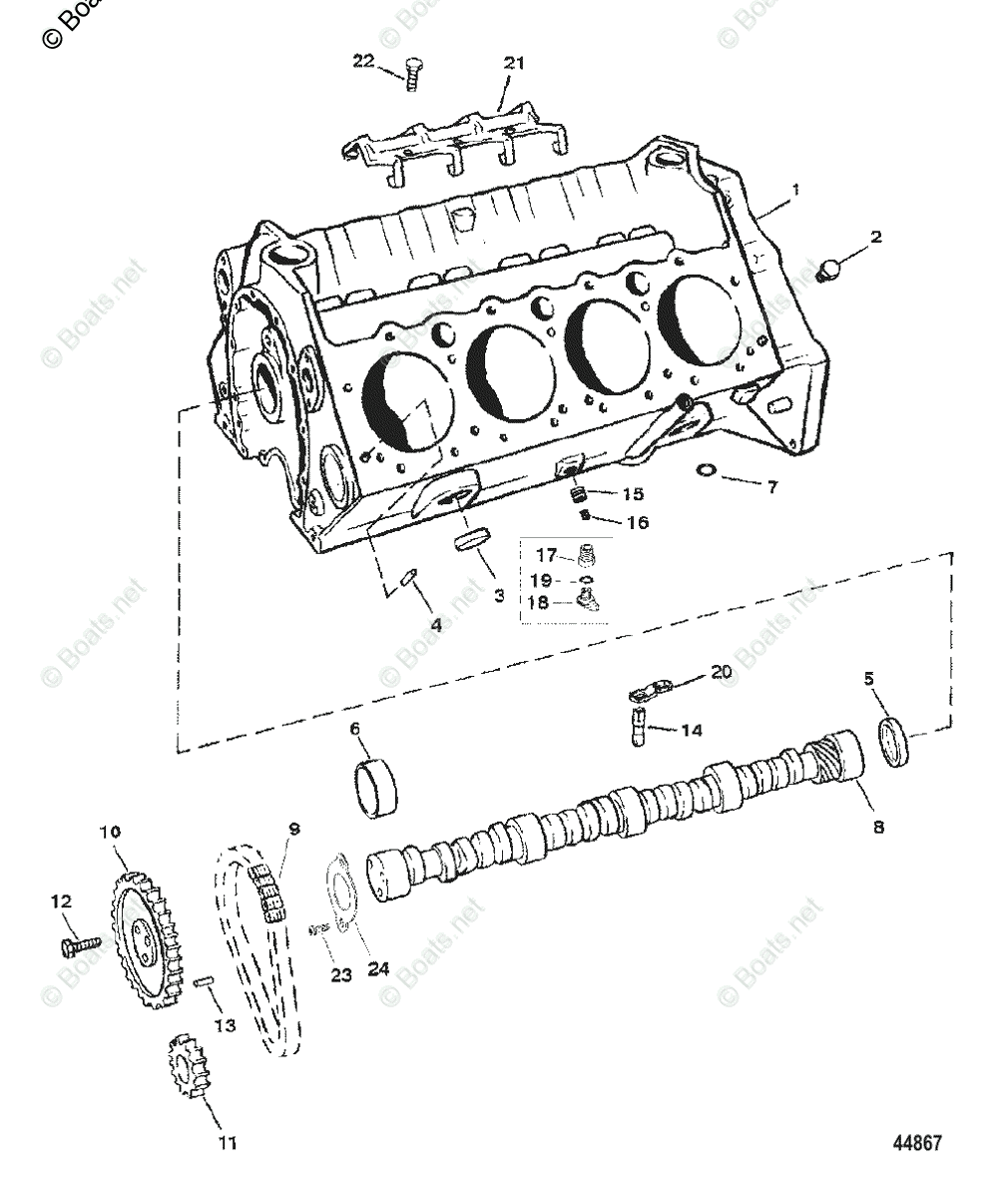 Mercruiser Inboard Gas Engines OEM Parts Diagram For CYLINDER BLOCK AND ...