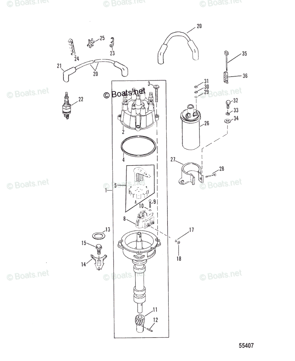 Mercruiser Sterndrive Gas Engines OEM Parts Diagram For DISTRIBUTOR AND ...