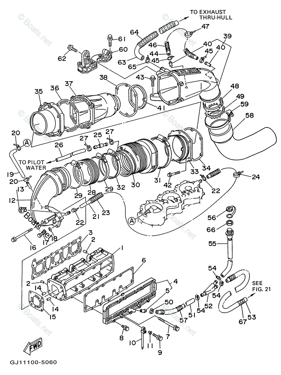 Yamaha Waverunner 1996 OEM Parts Diagram for Exhaust 1