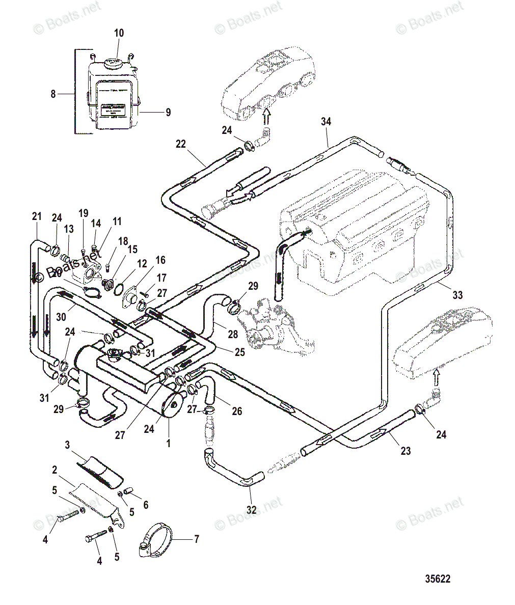 Mercruiser Sterndrive Gas Engines OEM Parts Diagram for CLOSED COOLING