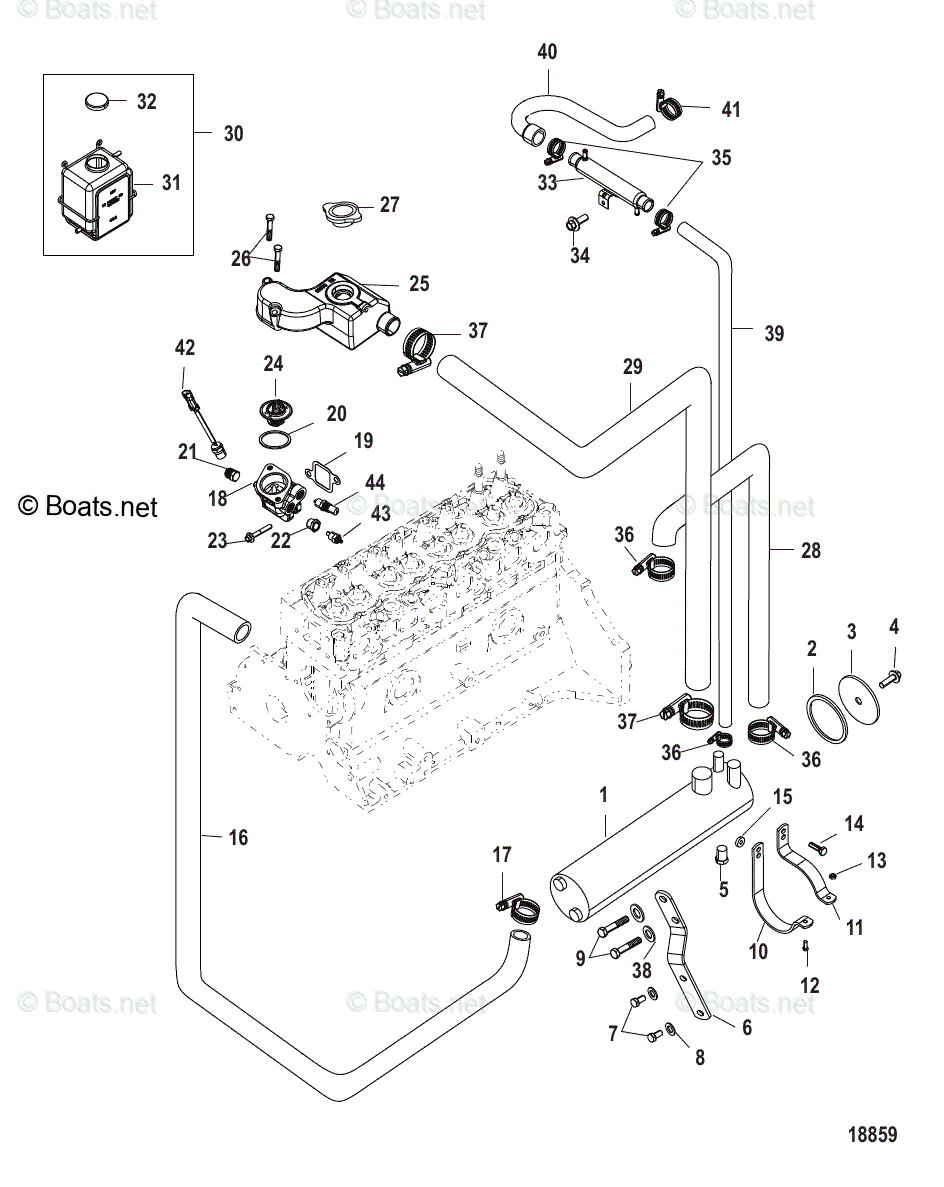 Mercruiser Sterndrive Gas Engines OEM Parts Diagram For CLOSED COOLING ...