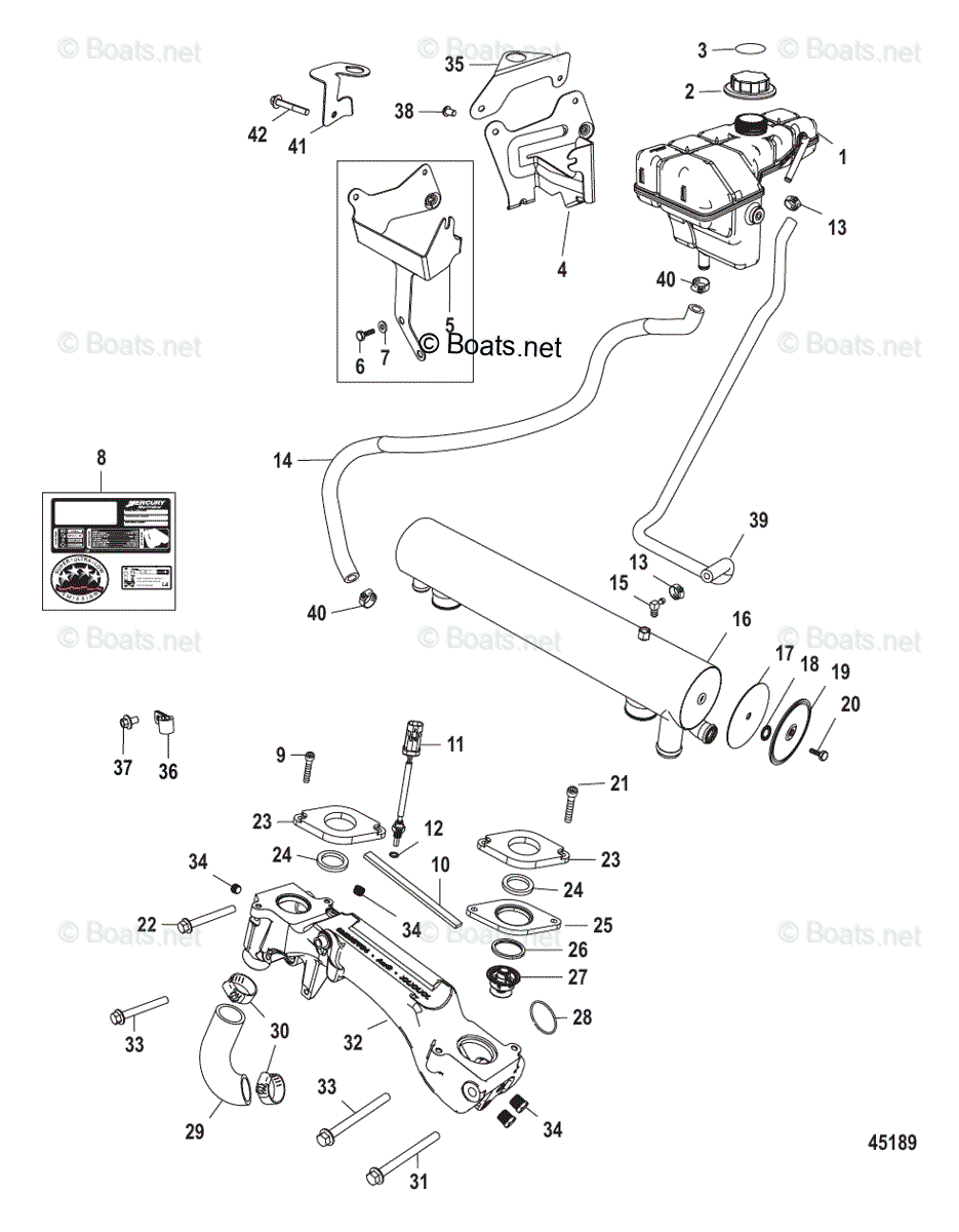 Mercruiser Inboard Gas Engines OEM Parts Diagram for Cooling System
