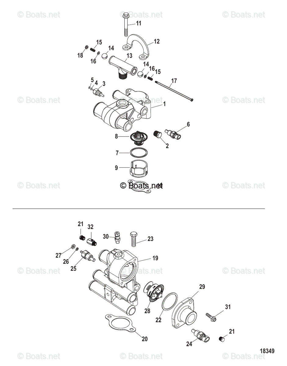 Mercruiser Sterndrive Gas Engines OEM Parts Diagram for Thermostat And
