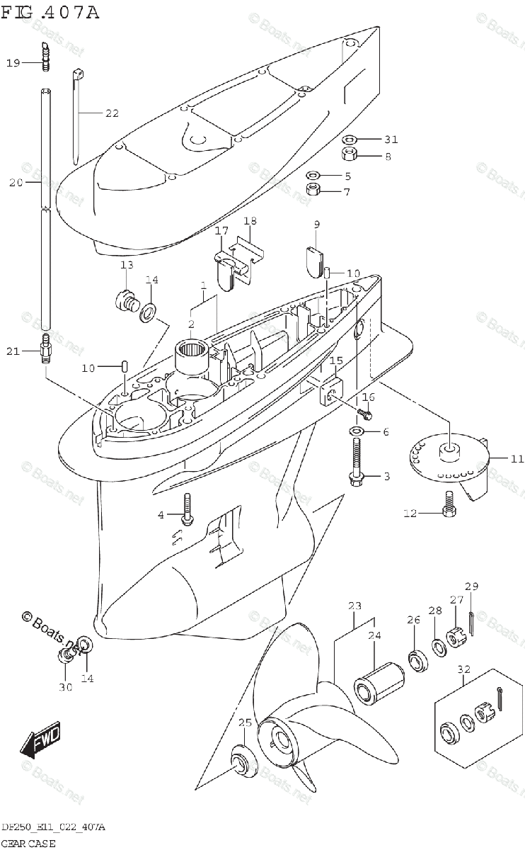 Suzuki Outboard 2022 OEM Parts Diagram for GEAR CASE (DF200T) | Boats.net