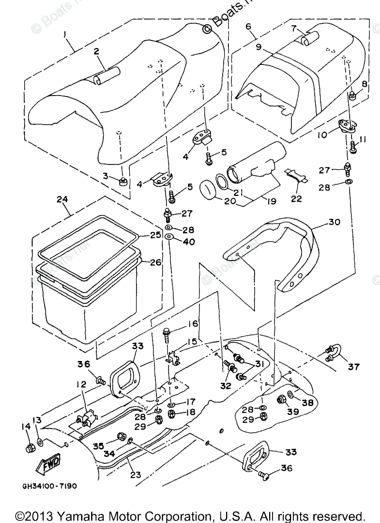 Yamaha Waverunner 1997 OEM Parts Diagram for Seat & Under Locker