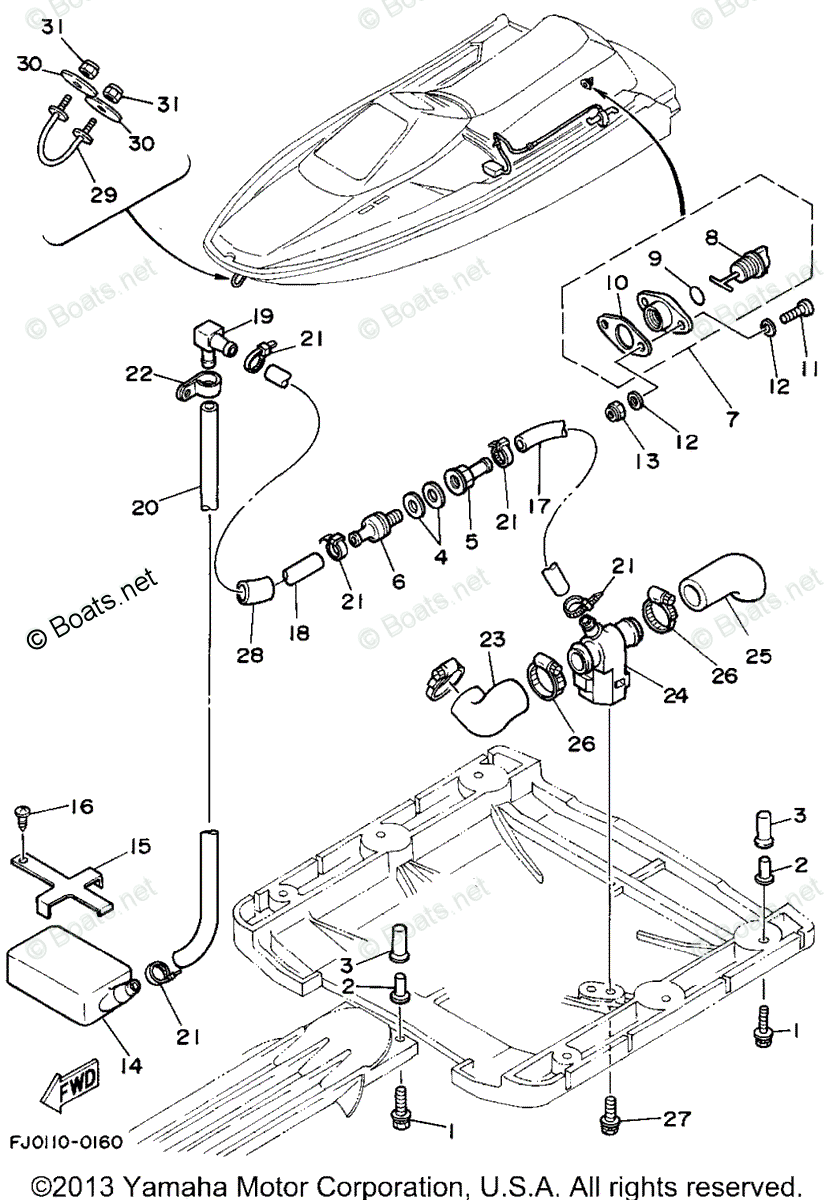 miyaページ3 Yamaha Waverunner 1990 OEM Parts Diagram for Hull -Deck 3