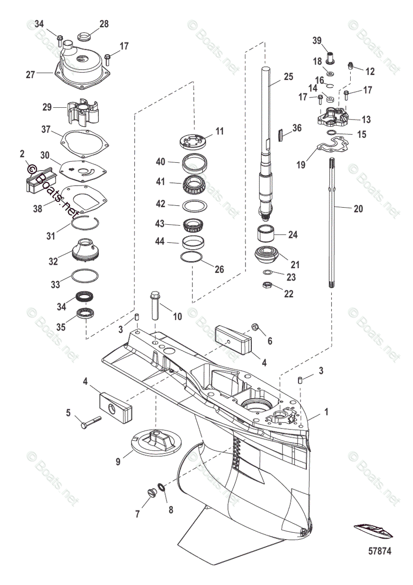 Mercury Outboard 200HP OEM Parts Diagram for Gear Housing, Driveshaft ...