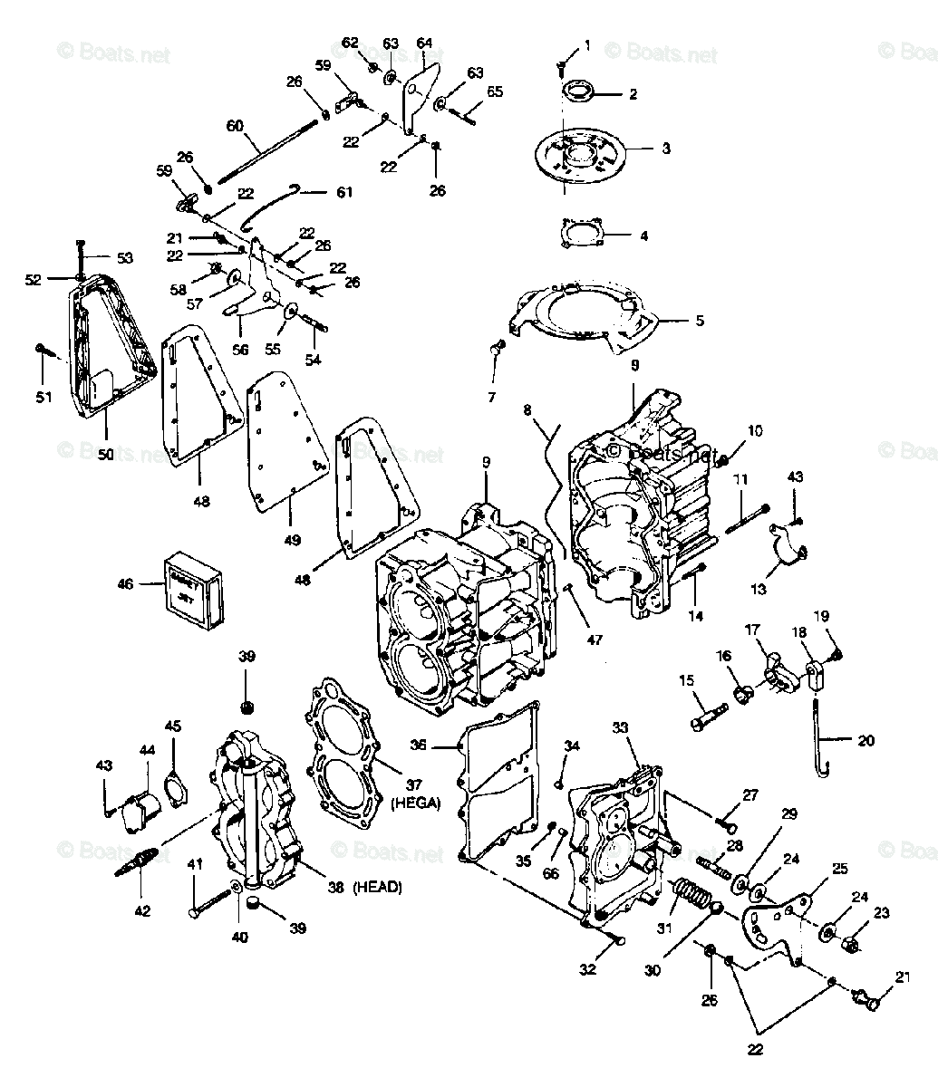 Force Outboard 1990 OEM Parts Diagram for Power Head