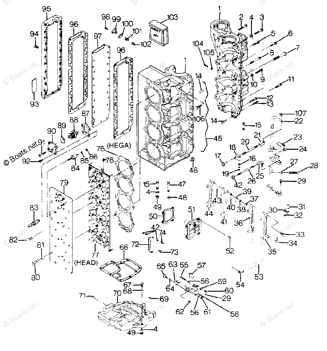 Force Outboard 1988 OEM Parts Diagram for Power Head