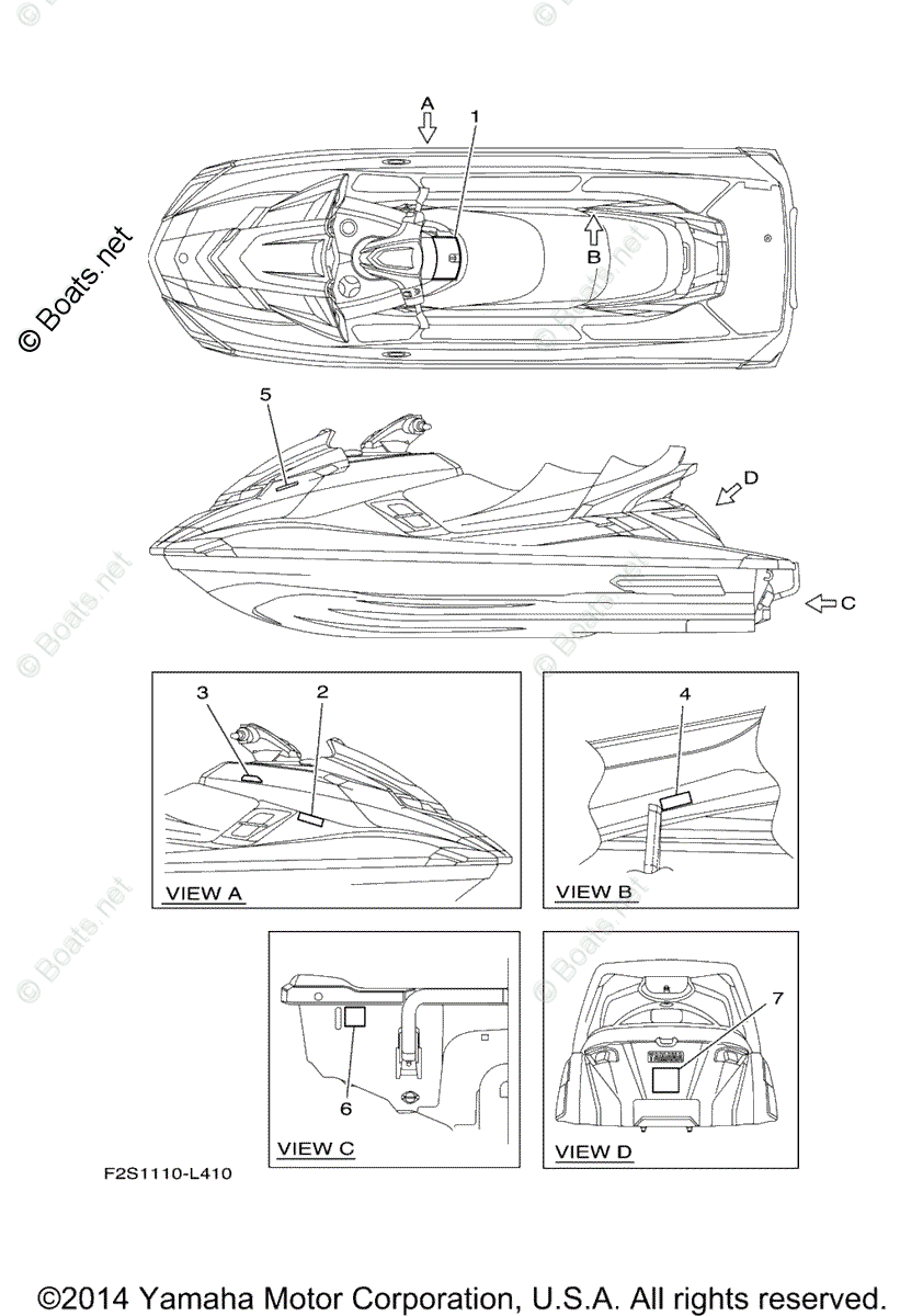 Yamaha Waverunner 2014 OEM Parts Diagram for Important Labels