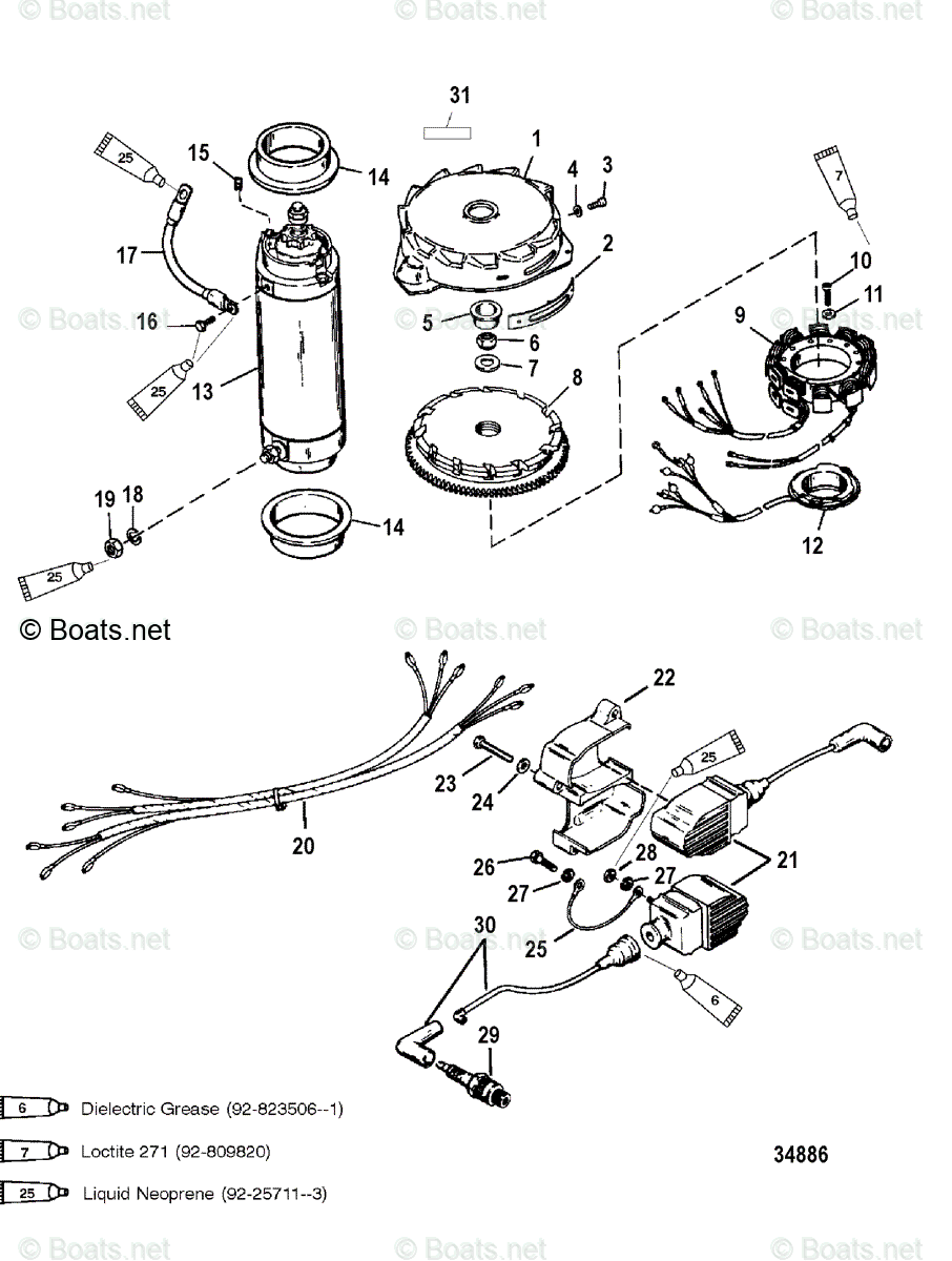 Mercury Outboard 150HP OEM Parts Diagram For Flywheel, Starter Motor ...