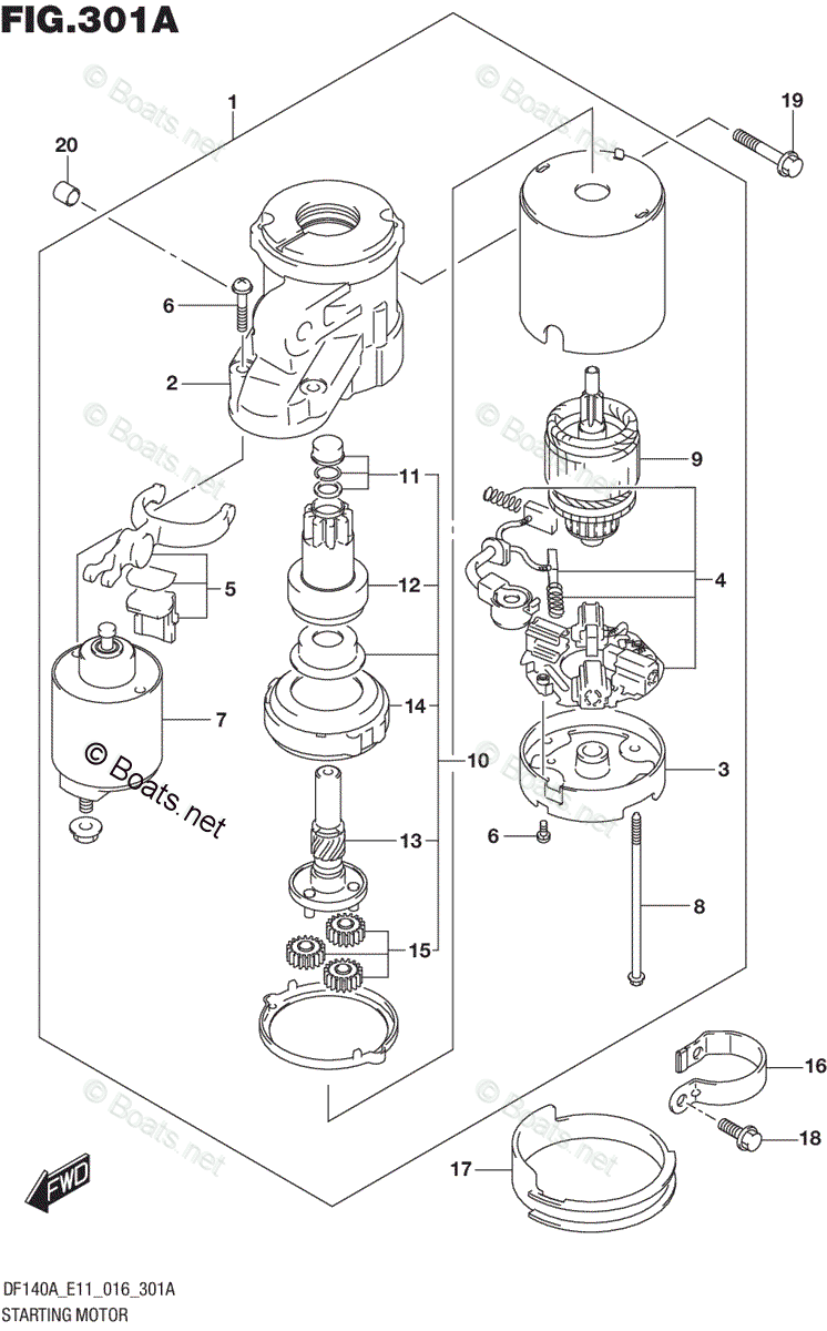 Suzuki Outboard 2016 OEM Parts Diagram for STARTING MOTOR