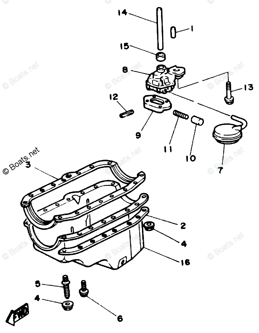 Yamaha Sterndrive 4.3L 262 CID V6 1990 OEM Parts Diagram For Oil Pan ...