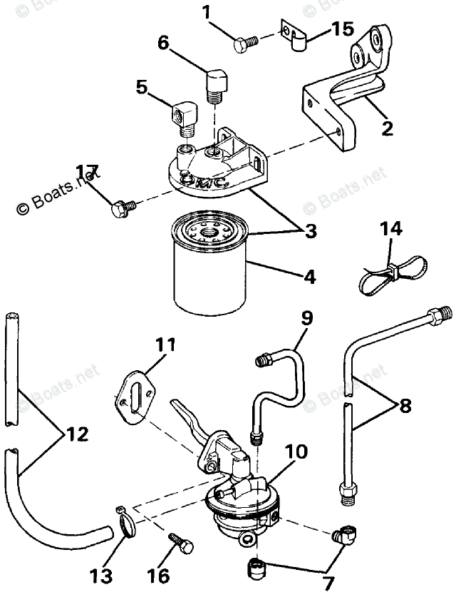 OMC Sterndrive 5.80L 351 CID V8 OEM Parts Diagram for Fuel Pump